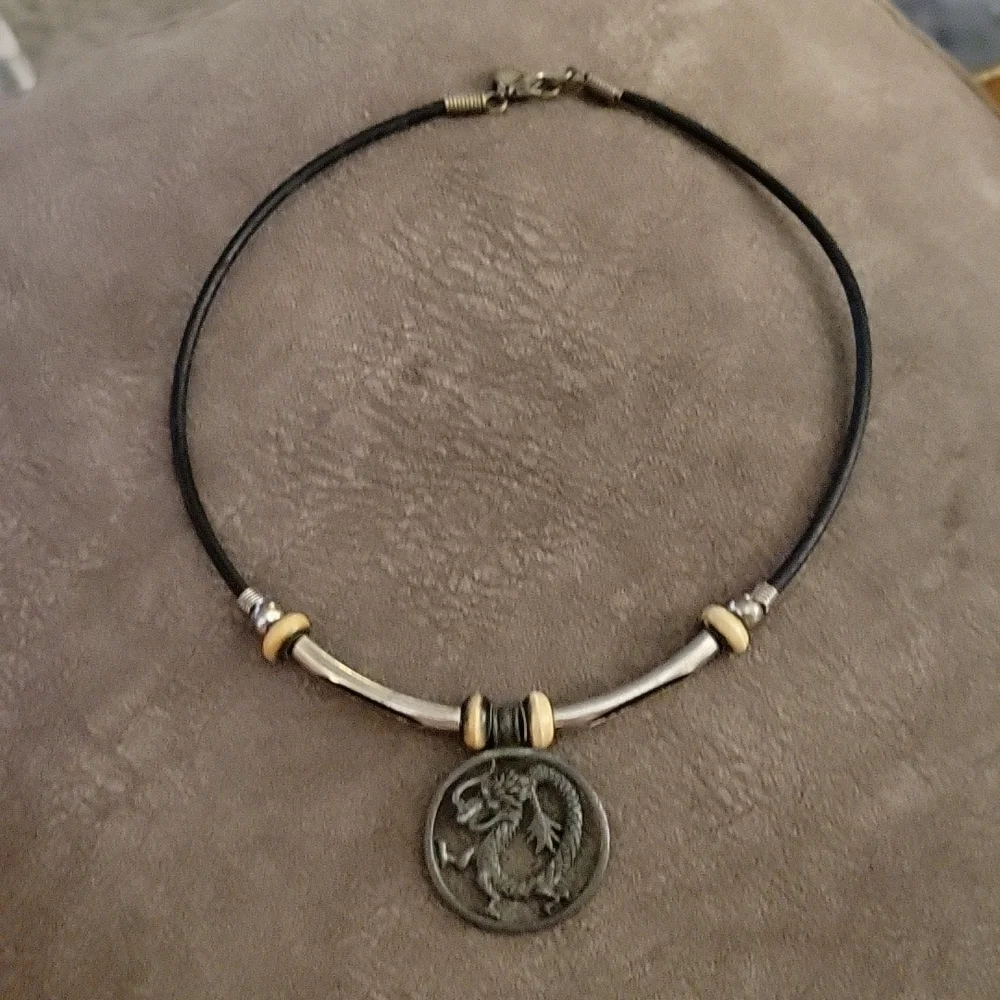 VTG PANAMA JACK Dragon Pendant Split Tube Unisex Castlecore Choker Necklace